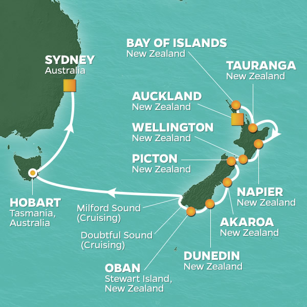 2020 NEW ZEALAND & AUSTRALIA GOLF CRUISE Map